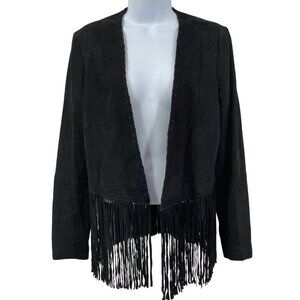 NEW AQUA Leather Suede Fringe Jacket Blazer Coat Western Black Medium